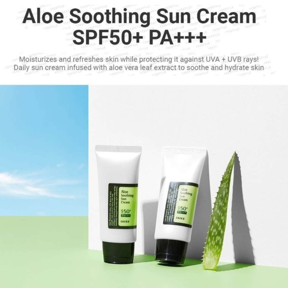Aloe Soothing sunscreen SPF 50+, COSRX. MADE IN KOREA.